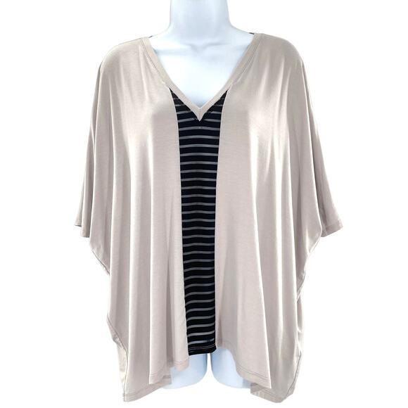 SUKI + SOLAINE Gray Dolman Sleeve V-Neck Sheer Center Oversize Blouse Top S - Picture 1 of 11